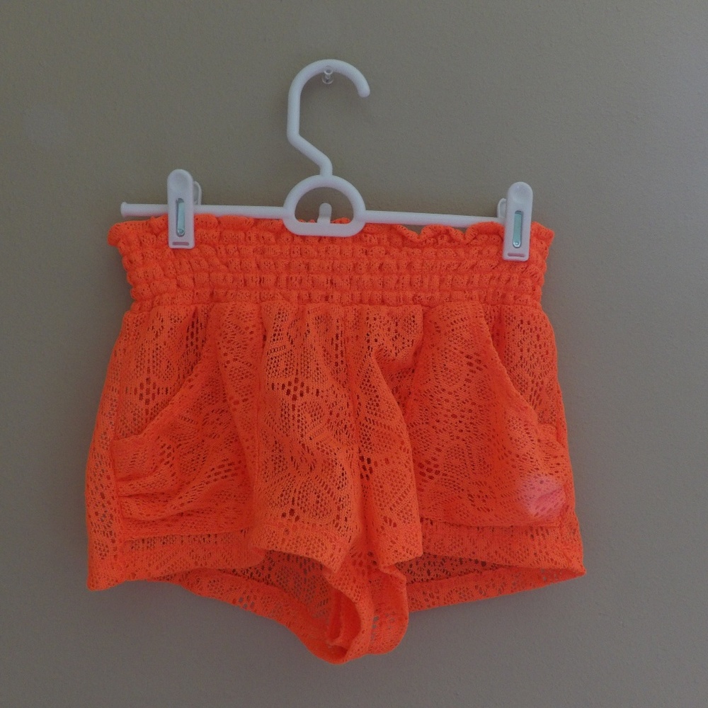 Orange Lace Swimsuit Cover Shorts